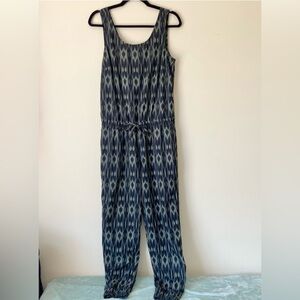Athleta Ikat Crossback Romper Green Black Peacock Print Size 8